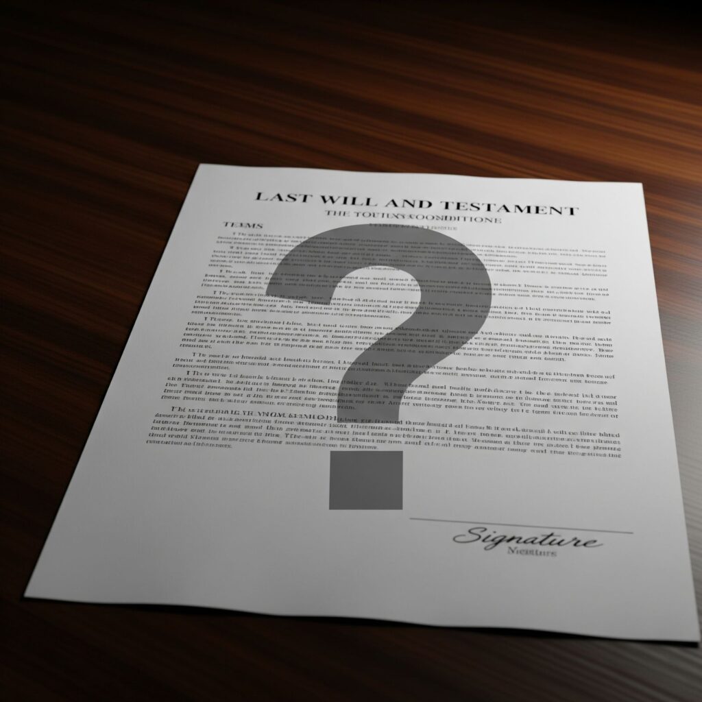 A last will and testament document with a large question mark symbolizing uncertainty about wills and estate planning in Canada